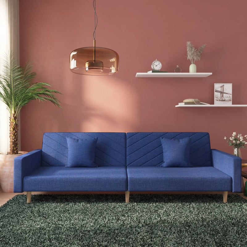 Canapea extensibilă cu 2 locuri, 2 perne, albastru, textil