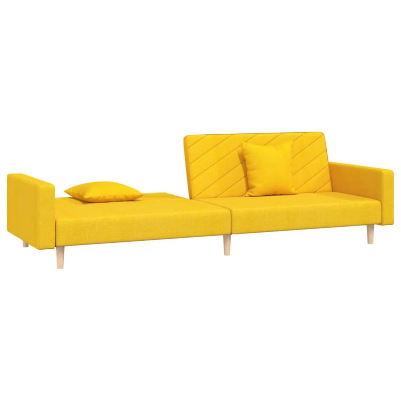 Canapea extensibilă cu 2 locuri, 2 perne, galben, textil