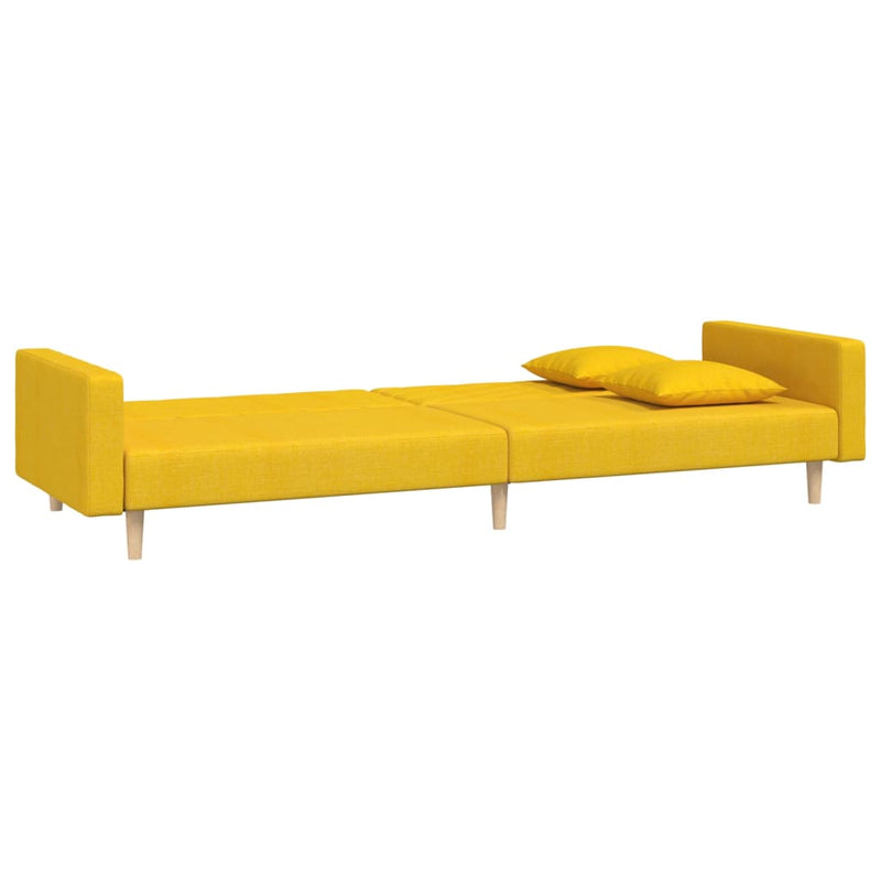 Canapea extensibilă cu 2 locuri, 2 perne, galben, textil