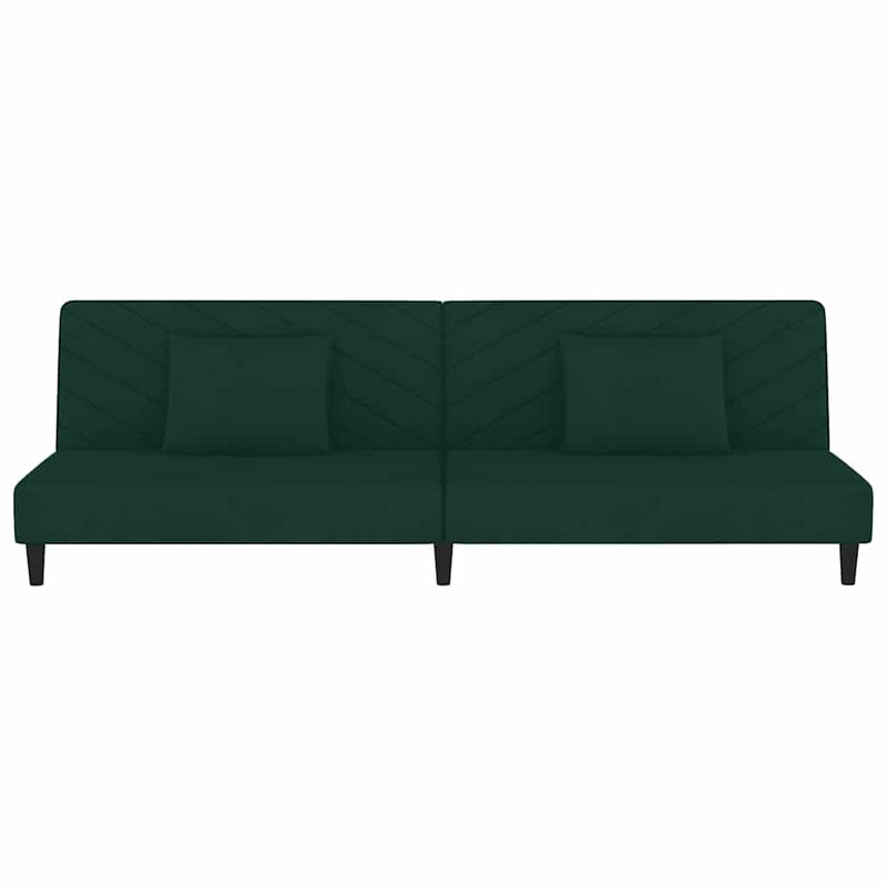 Canapea extensibilă cu 2 locuri, 2 perne, verde închis catifea