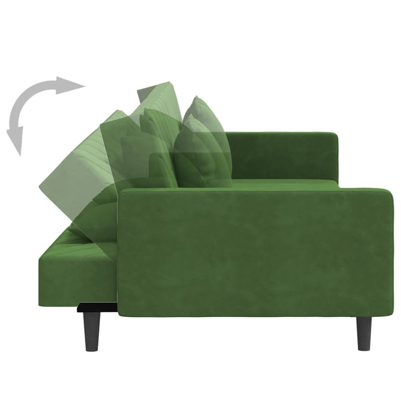 Canapea extensibilă cu 2 locuri, 2 perne, verde închis catifea