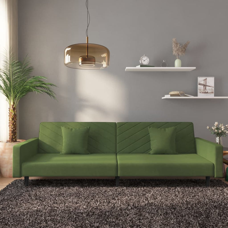 Canapea extensibilă cu 2 locuri, 2 perne, verde închis catifea