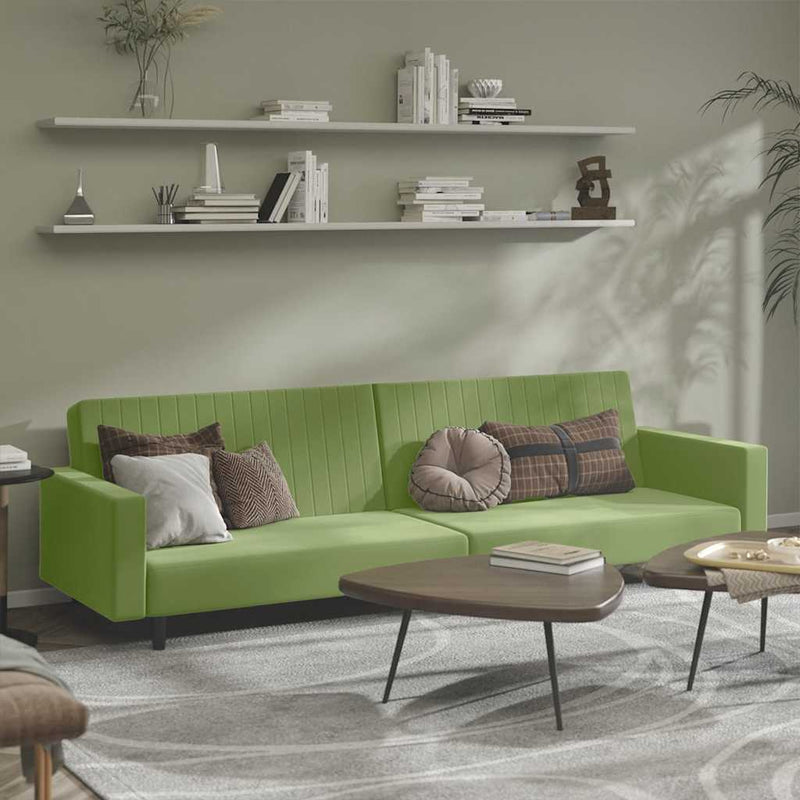 Canapea extensibilă cu 2 locuri, verde deschis, catifea