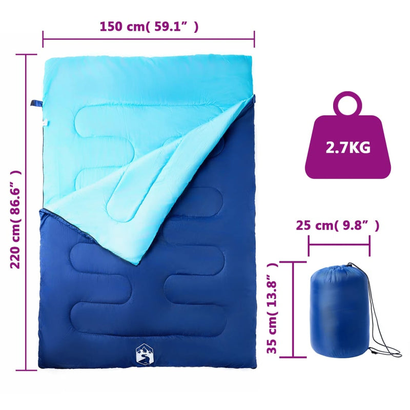 Sac de dormit dublu cu perne de camping, adulți, 3-4 anotimpuri
