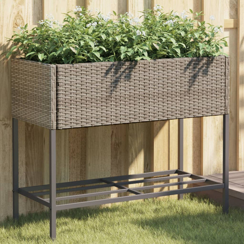 Jardinieră de grădină cu raft, gri, poliratan