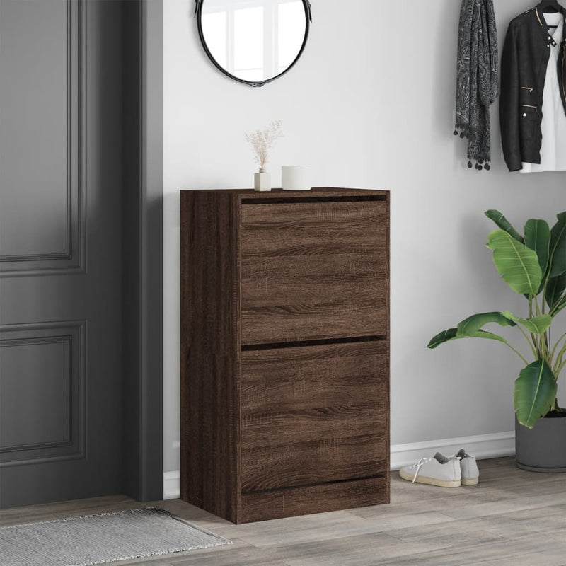 Dulap de pantofi 2 sertare rabatabile, stejar maro, 60x42x108cm