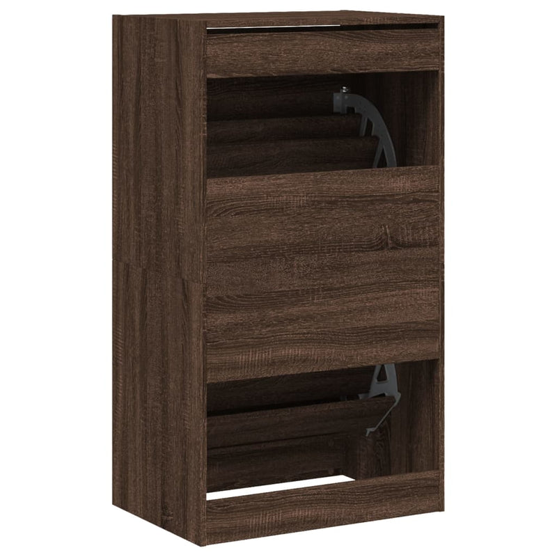 Dulap de pantofi 2 sertare rabatabile, stejar maro, 60x42x108cm