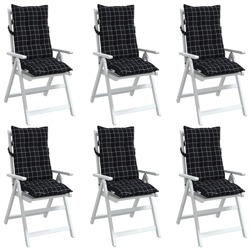 Perne scaun cu spătar înalt, 6 buc. negru carouri textil oxford