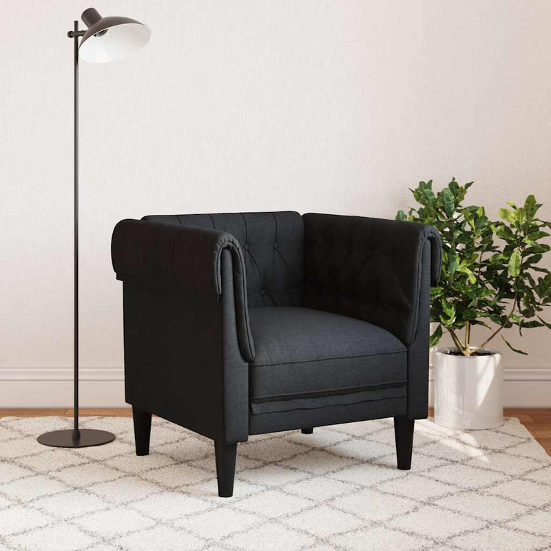 Fotoliu Chesterfield, negru, material textil