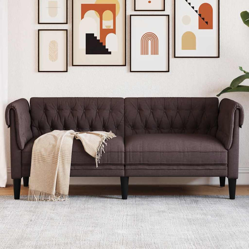 Canapea Chesterfield cu 2 locuri, maro închis, material textil