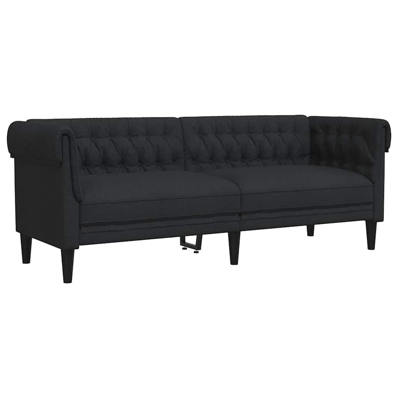 Canapea Chesterfield cu 3 locuri, negru, material textil