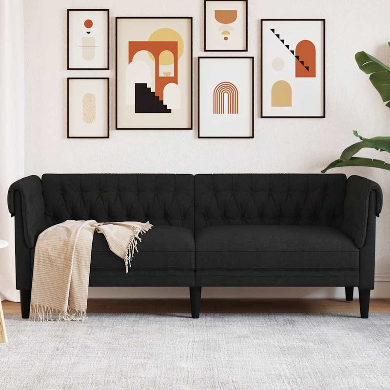 Canapea Chesterfield cu 3 locuri, negru, material textil