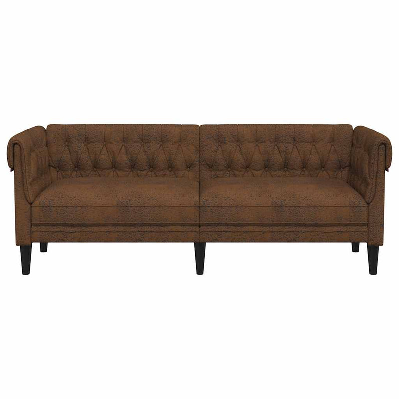 Canapea Chesterfield cu 3 locuri, maro, material textil