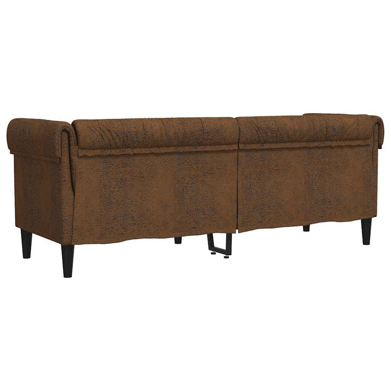 Canapea Chesterfield cu 3 locuri, maro, material textil