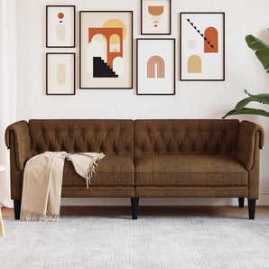 Canapea Chesterfield cu 3 locuri, maro, material textil