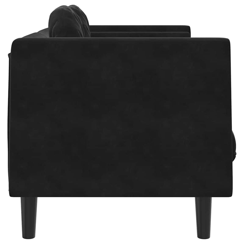 Canapea cu perne, 2 locuri, negru, catifea