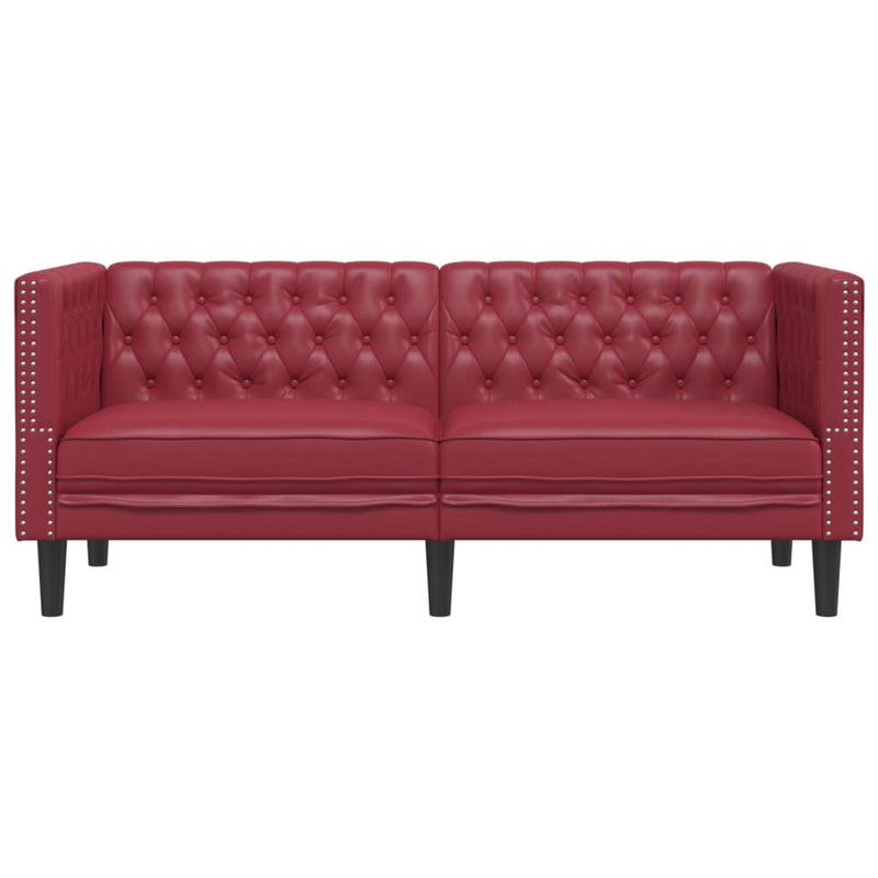 Canapea Chesterfield cu 2 locuri, roșu vin, piele ecologică