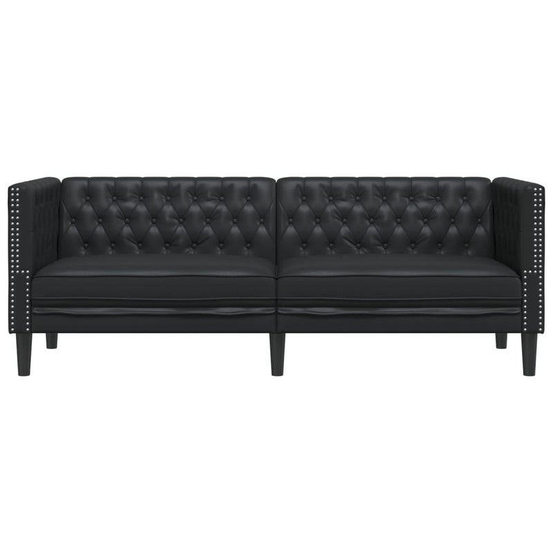 Canapea Chesterfield cu 3 locuri, negru, piele ecologică