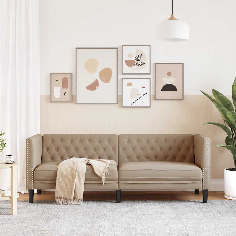 Canapea Chesterfield cu 3 locuri, cappuccino, piele ecologică