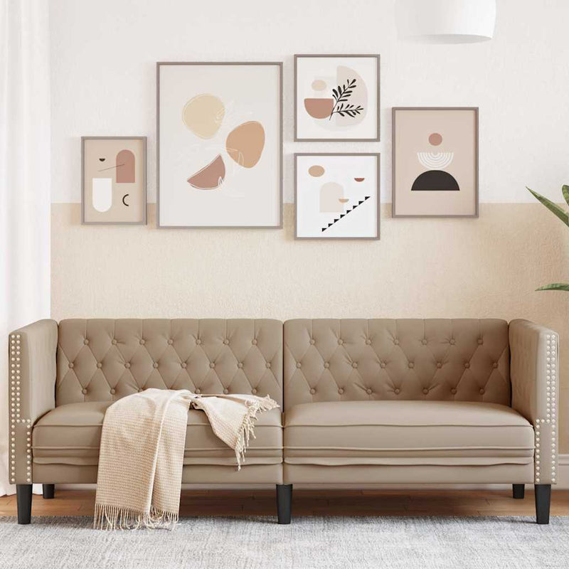 Canapea Chesterfield cu 3 locuri, cappuccino, piele ecologică