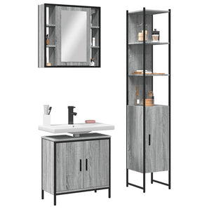 Set dulapuri de baie, 3 piese, gri sonoma, lemn prelucrat