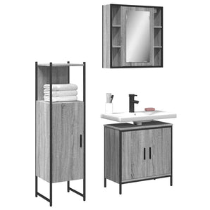 Set dulapuri de baie, 3 piese, gri sonoma, lemn prelucrat