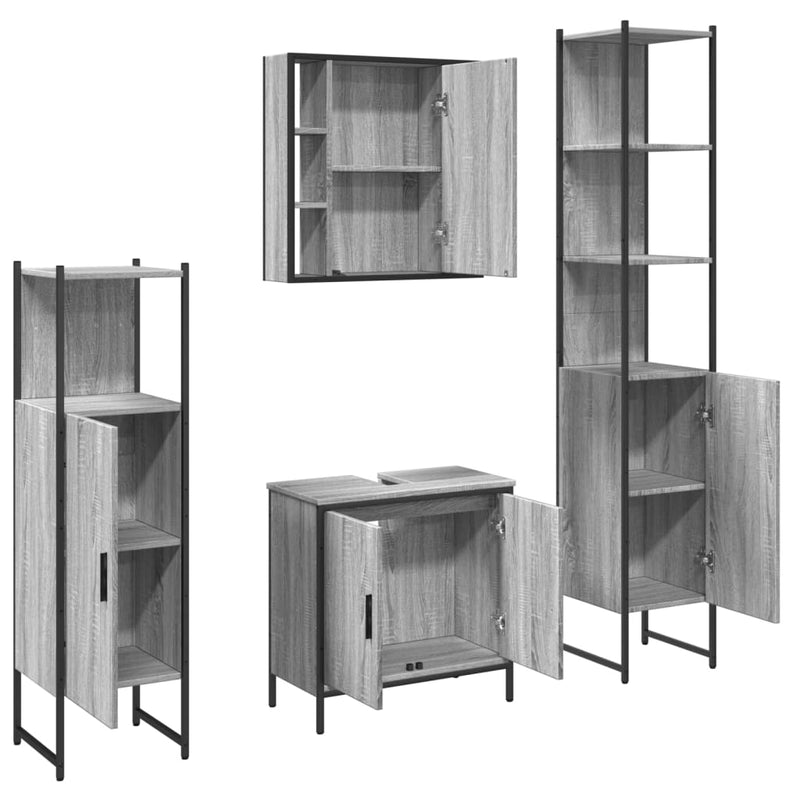 Set dulapuri de baie, 4 piese, gri sonoma, lemn prelucrat