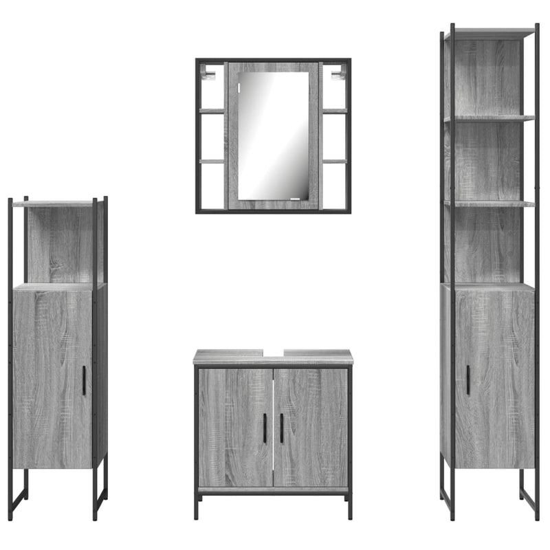 Set dulapuri de baie, 4 piese, gri sonoma, lemn prelucrat