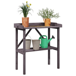 Masă de plante cu raft, gri, 78x38x82,5 cm, lemn masiv de brad