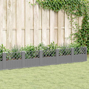 Jardinieră grădină cu țăruși gri deschis 363,5x43,5x43,5 cm, PP