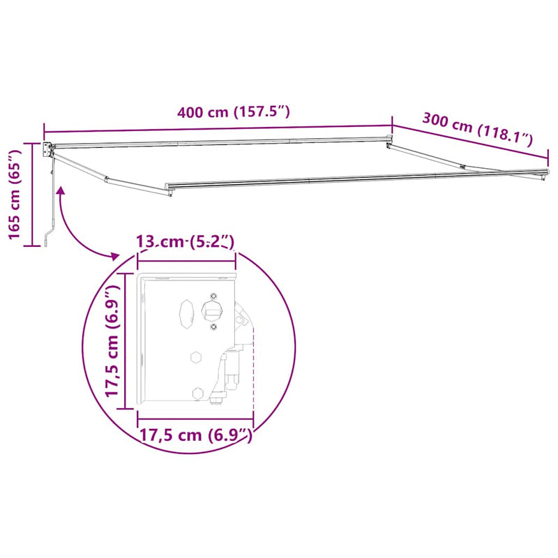 Copertină retractabilă Galben cu Cadru Alb 4 × 3 m