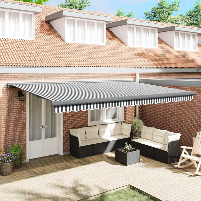 Copertină retractabilă antracit/alb, 5x3 m, textil/aluminiu