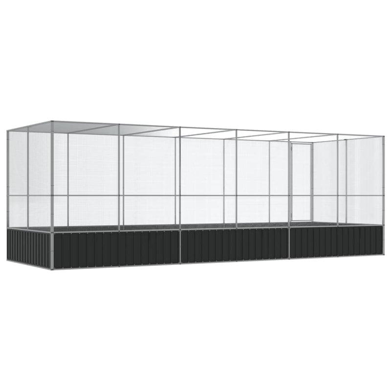 Voliera de păsări cu extensie, argintiu, 625x207x212 cm, oțel