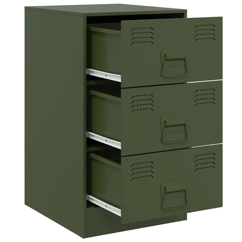 Noptiere, 2 buc., verde olive, 34,5x39x62 cm, oțel