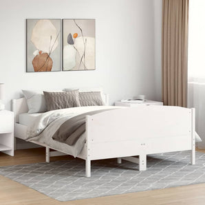 Cadru de pat fără saltea, alb, 120x200 cm, lemn masiv pin