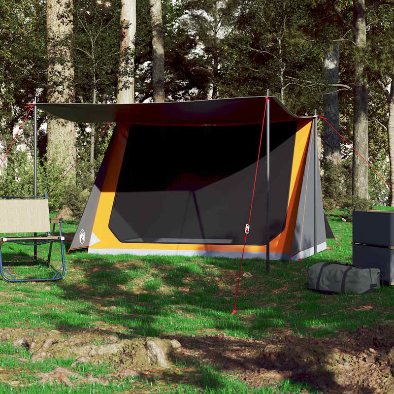 Cort de camping pentru 2 persoane, gri/portocaliu, impermeabil