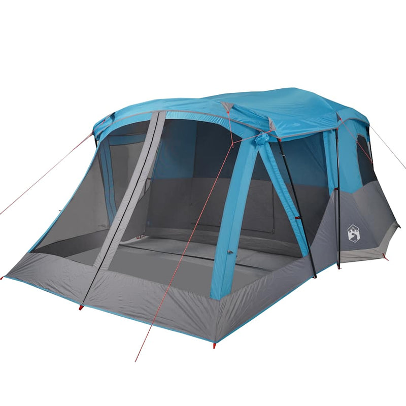 Cort de camping cu verandă 4 persoane, albastru, impermeabil