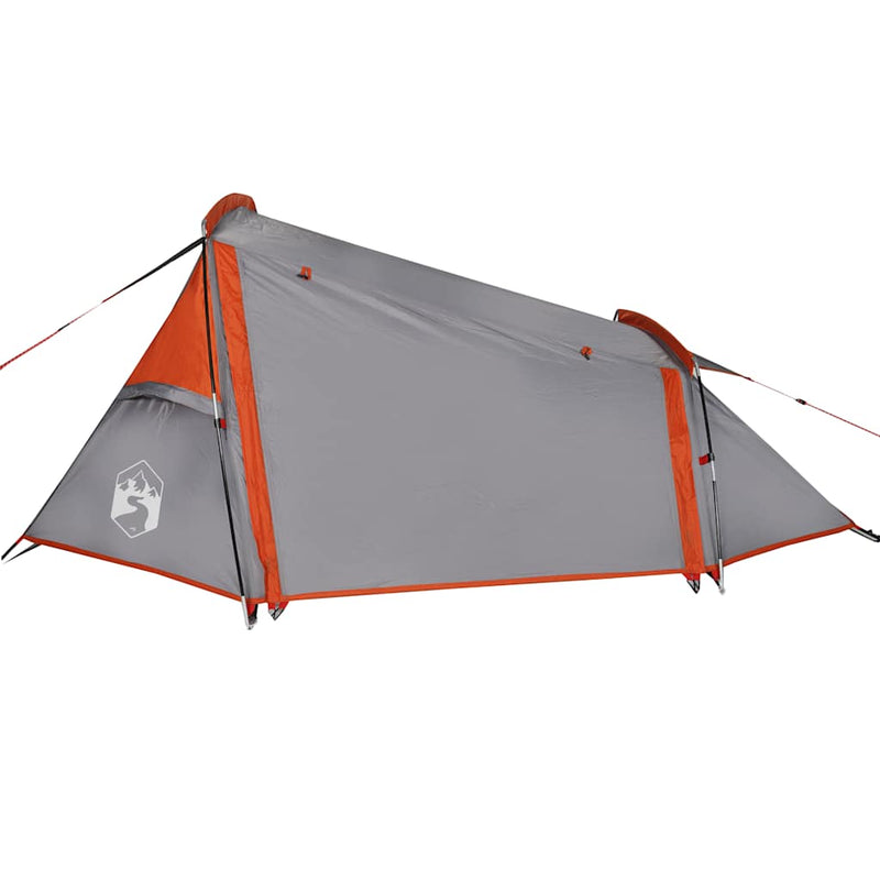Cort de camping tunel 2 persoane, gri/portocaliu, impermeabil