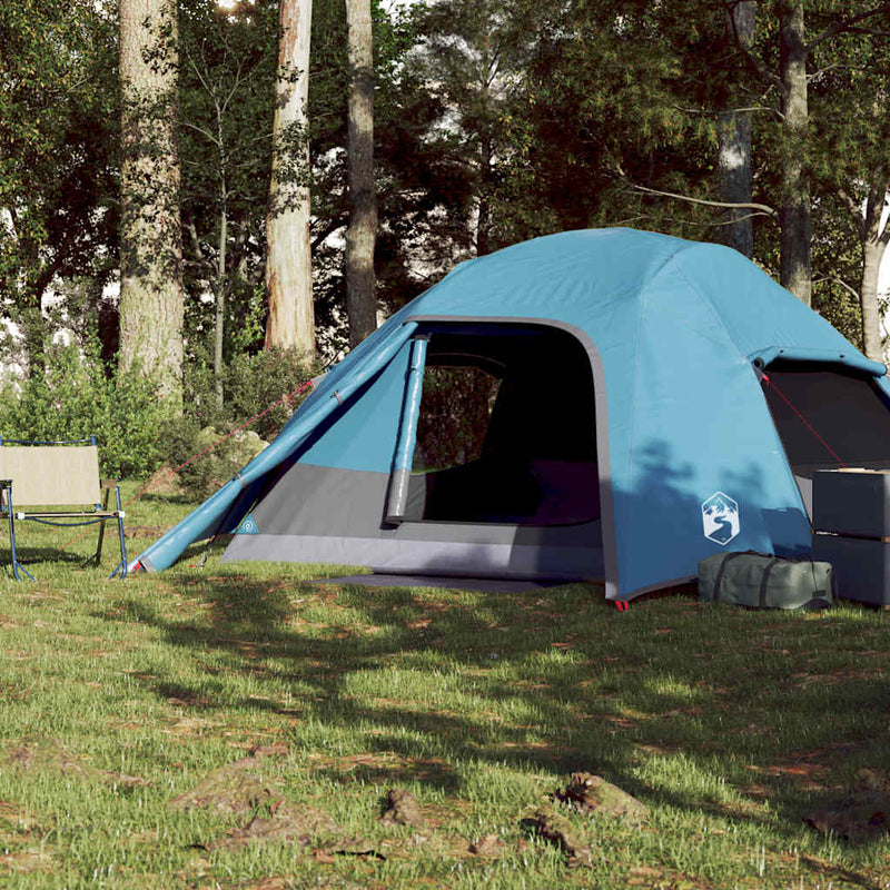 Cort de camping cupolă pentru 4 persoane, albastru, impermeabil