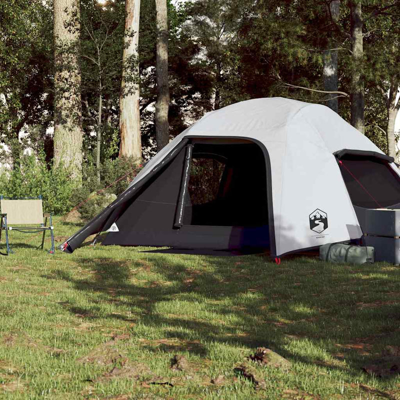 Cort camping cupolă 4 persoane alb, țesătură opacă, impermeabil