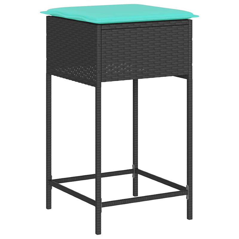 Scaune de bar de grădină cu perne, 2 buc., poliratan negru