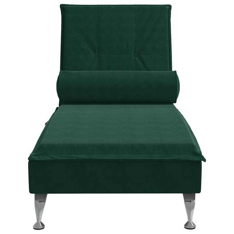 Șezlong de masaj cu sprijin, verde închis, catifea