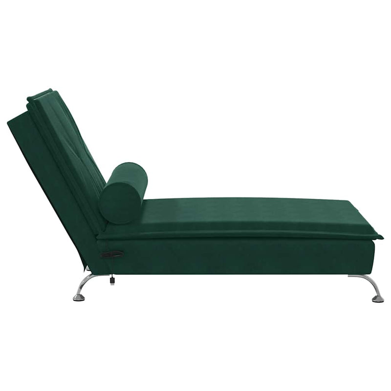 Șezlong de masaj cu sprijin, verde închis, catifea