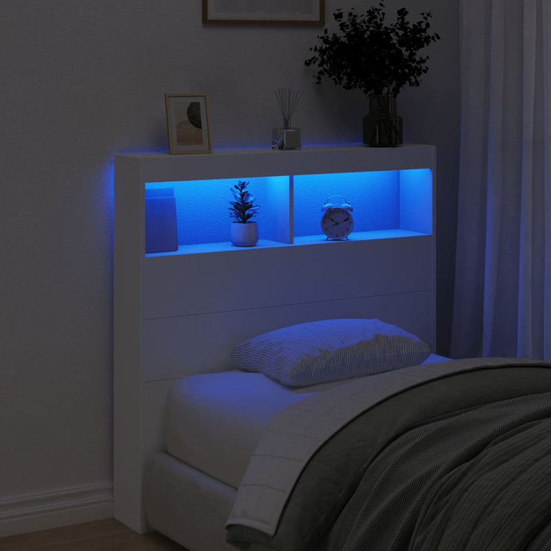 Tăblie cu dulap și LED, alb, 100x17x102 cm