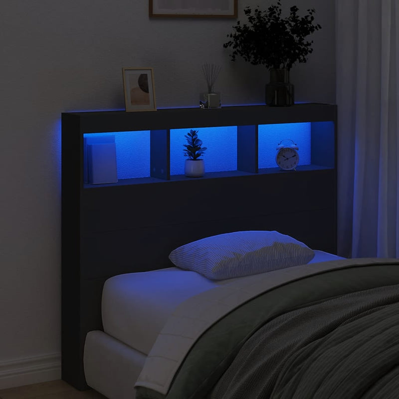 Tăblie cu dulap și LED, negru, 120x17x102 cm
