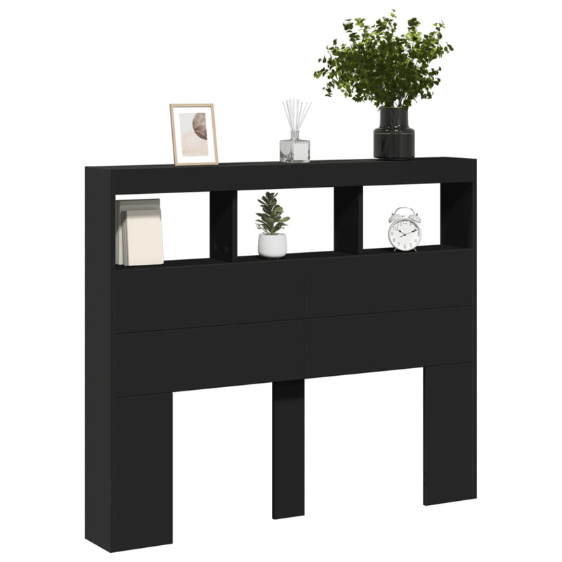 Tăblie cu dulap și LED, negru, 120x17x102 cm