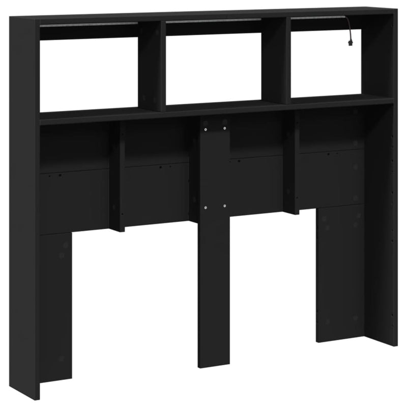Tăblie cu dulap și LED, negru, 120x17x102 cm
