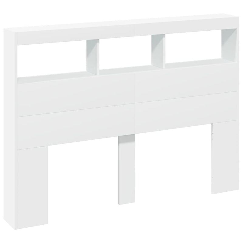 Tăblie cu dulap și LED, alb, 140x17x102 cm