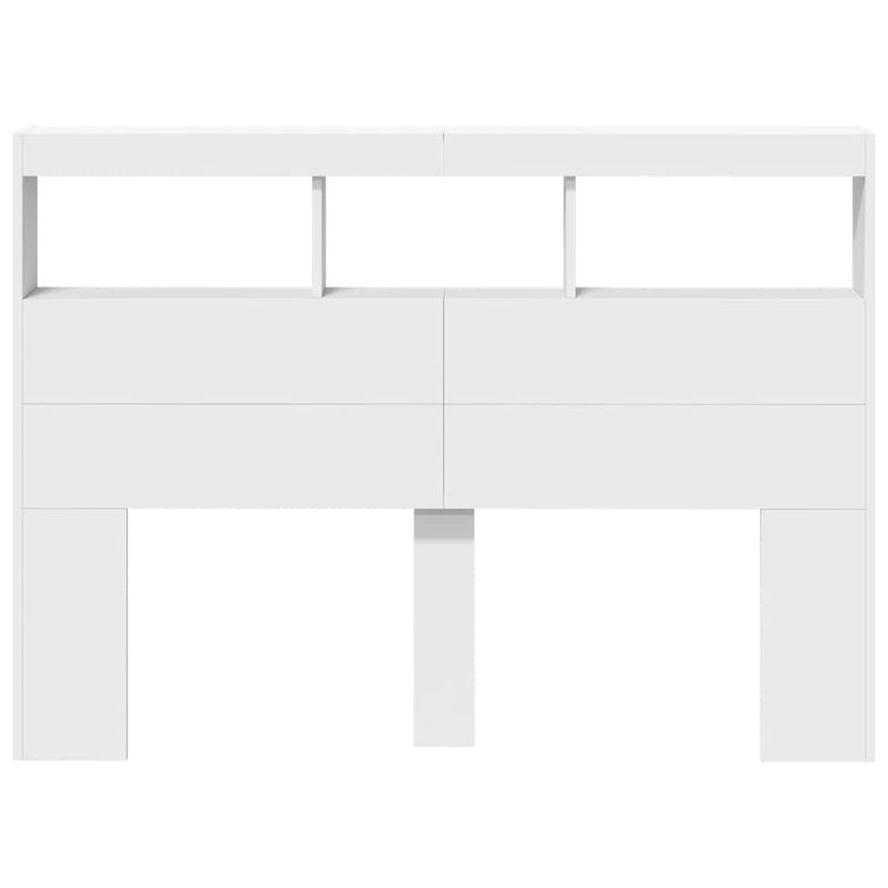 Tăblie cu dulap și LED, alb, 140x17x102 cm
