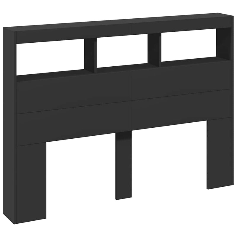 Tăblie cu dulap și LED, negru, 140x17x102 cm